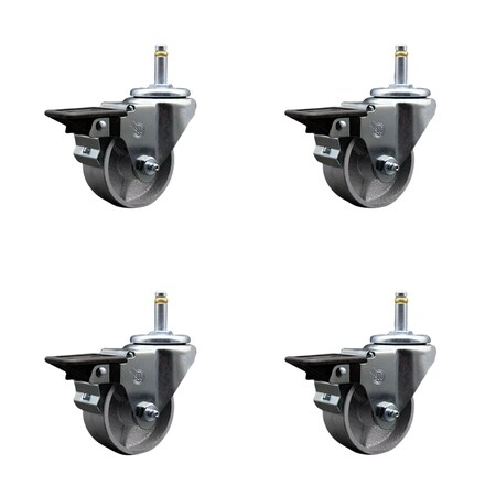Service Caster Semi Steel Swvl Grip Ring Caster Set 4 w/3''Wheel&7/16''Stem-4 Swvl w/Top Lck BRK, 4PK SCC-GR20S315-SSR-PLB-716138-4